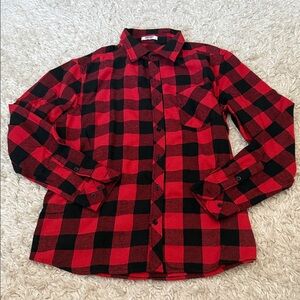 Red and Black Plaid Casual Button Down Shirt